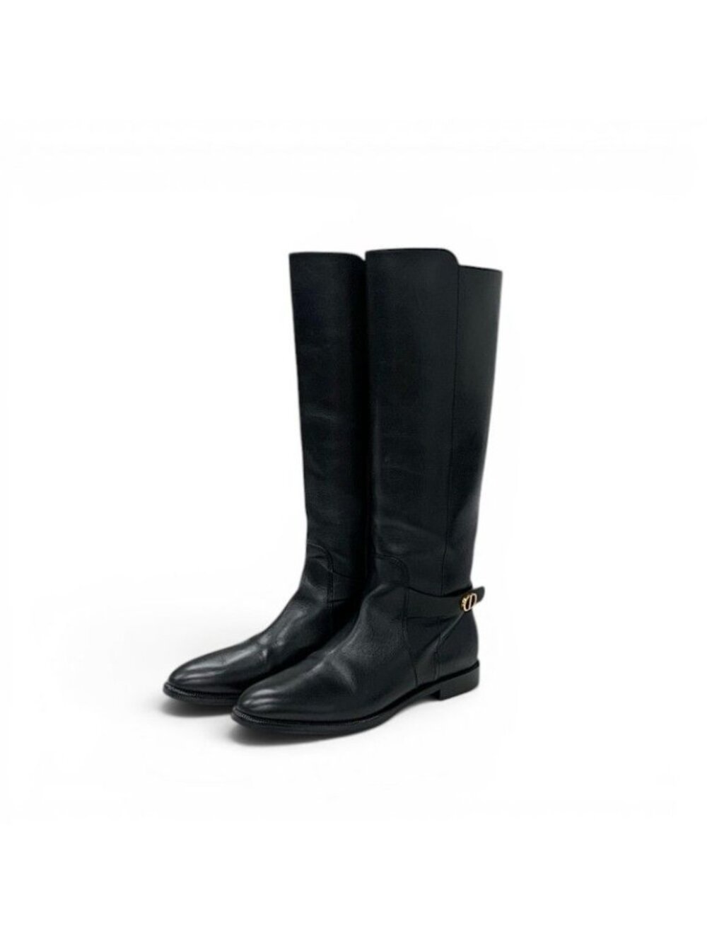 Dior Boots Long Shoes Leather Black Gold Logo